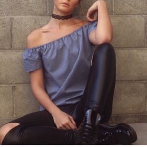 Atid Off Shoulder Chambray Top